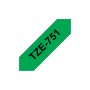 Nastro Laminato Brother TZE-751 Nero/Verde 24 mm