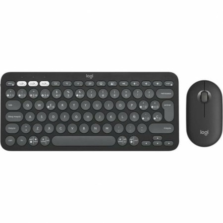 Tastiera e Mouse Wireless Logitech Pebble 2 Combo Qwerty in Spagnolo Nero Grigio Grafite