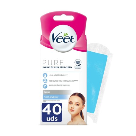 Strisce Depilatorie Viso Veet Bandas De Cera Pure Pelle sensibile (40 Unità)