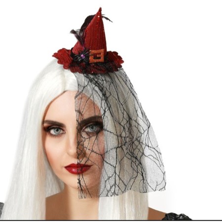 Diadema Cappello Strega Halloween Rosso