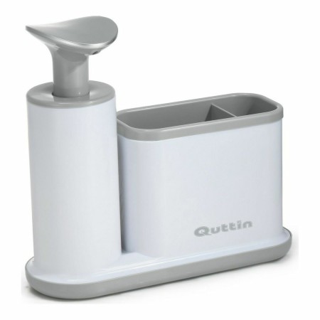 Dispenser di Sapone 2 in 1 per Lavandino Quttin Grigio Bianco Plastica (21,5 x 8 x 20 cm)