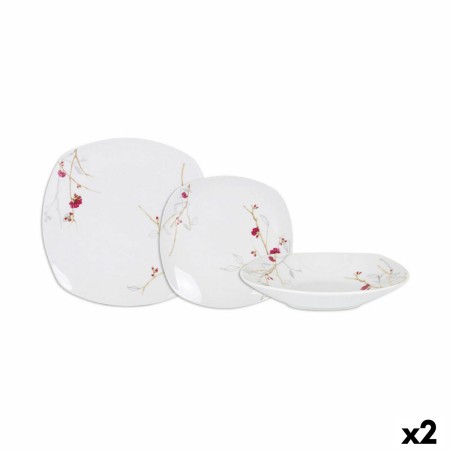 Set di Stoviglie Home Style Sakura 18 Pezzi Porcellana Quadrato (2 Unità)