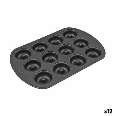 Stampo da Forno Quttin Nero Acciaio al carbonio Ciambelle 26,5 x 18 x 2 cm (12 Unità)