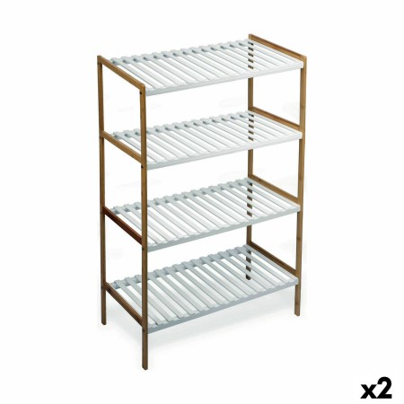 Scaffale Confortime Bianco Marrone 4 Mensole Bambù 70 x 35 x 100 cm (2 Unità)