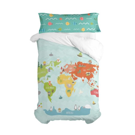 Set di copripiumino HappyFriday Happynois World Map Multicolore Singolo 2 Pezzi