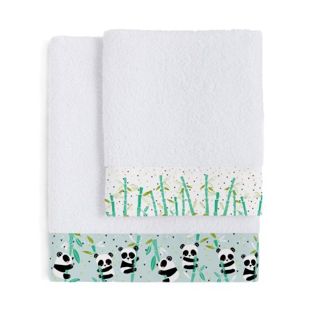 Set di asciugamani HappyFriday Moshi Moshi Panda Garden Blue Azzurro 2 Pezzi