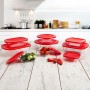 Porta Pranzo Rotondo con Coperchio Ô Cuisine Cook & Store 21 x 21 x 7 cm Rosso 1,1 L Silicone Vetro (5 Unità)