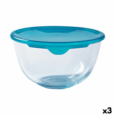 Porta Pranzo Rotondo con Coperchio Pyrex Cook & Store Azzurro 2 L 22 x 22 x 11 cm Silicone Vetro (3 Unità)