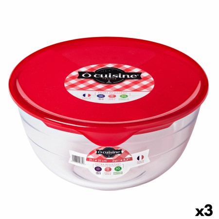 Porta Pranzo Rotondo con Coperchio Ô Cuisine Prep&store Ocu Rosso 1 L 17 x 17 x 9 cm Vetro (3 Unità)