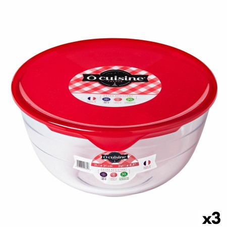 Porta Pranzo Rotondo con Coperchio Ô Cuisine Prep&store Ocu Rosso 2 L 22 x 22 x 11 cm Vetro (3 Unità)