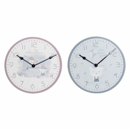 Orologio da Parete DKD Home Decor Azzurro Rosa Legno Metallo Plastica Legno MDF Per bambini Uccello 24 x 3 x 24 cm (2 Unità)