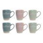 Tazza Mug DKD Home Decor Multicolore Azzurro Rosa Legno d'albero della gomma Verde Gres 160 ml (3 Unità) (7 pcs)