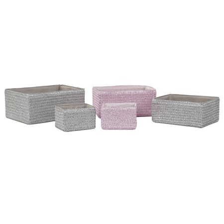 Set di Cestini DKD Home Decor 41 x 29 x 18 cm Argentato Grigio Rosa polipropilene