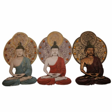 Decorazione da Parete DKD Home Decor 20 x 4 x 30,3 cm Rosso Azzurro Dorato Buddha Orientale (3 Pezzi)