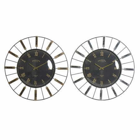 Orologio da Parete DKD Home Decor Cristallo Argentato Nero Dorato Ferro 70 x 7 x 70 cm (2 Unità)