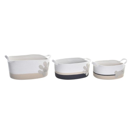 Set di Cestini DKD Home Decor Bianco Grigio Crema 60 x 31 x 25 cm (3 Pezzi)