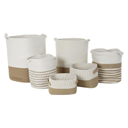 Set di Cestini DKD Home Decor Bianco Cotone Iuta (45 x 45 x 54 cm) (6 Pezzi)