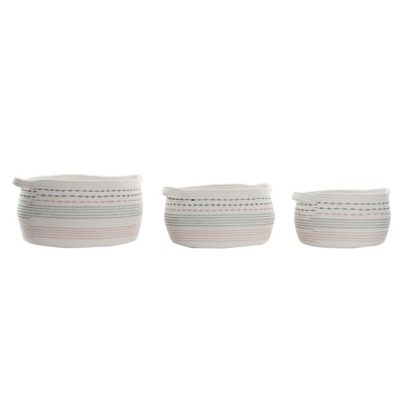 Set di Cestini DKD Home Decor Bianco Nero Arancio 52 x 43 x 25 cm