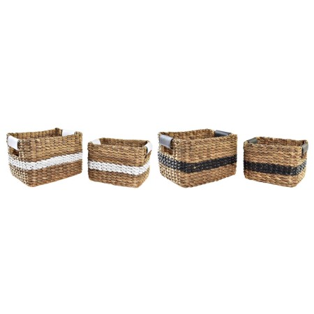 Set di Cestini DKD Home Decor Bianco Nero Naturale Bianco/Nero Poliuretano Legno Metallo Fibra naturale Coloniale 30 x 40 cm 32