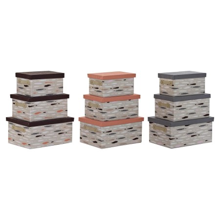 Set di Scatole per Sistemare Impilabili DKD Home Decor Marrone Grigio Arancio 40 x 30 x 20 cm