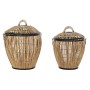 Set di Cesti DKD Home Decor Nero Naturale Metallo Rattan 48 x 48 x 55 cm (2 Unità)