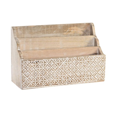 Contenitore per Sistemare Multiuso DKD Home Decor Bianco Naturale Legno di mango 32 x 13 x 21 cm 33 x 12 x 21 cm Fogli (12 Unit