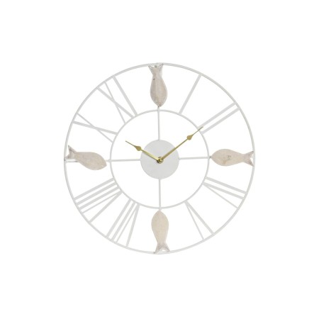 Orologio da Parete DKD Home Decor 39 x 3,5 x 39 cm Metallo Marrone Bianco Legno MDF Mediterraneo Pesci