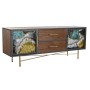 Mobile TV DKD Home Decor Giallo Verde Dorato Marrone scuro Metallo Cristallo 140 x 35 x 55 cm