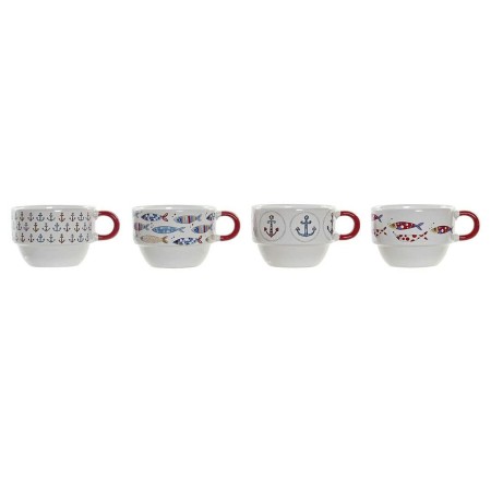 Set di Tazze da Caffè DKD Home Decor Rosso Multicolore Metallo Gres Mediterraneo 190 ml 4 Pezzi