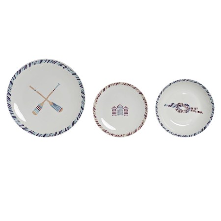 Set di Stoviglie DKD Home Decor Azzurro Bianco Rosso Granato Porcellana Mediterraneo Marino 18 Pezzi