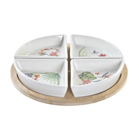 Set da Aperitivo DKD Home Decor Bianco Multicolore Naturale Bambù Gres Tropicale 21,5 x 21,5 x 1 cm (5 pcs)