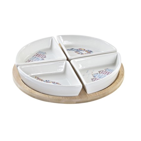 Set da Aperitivo DKD Home Decor Azzurro Naturale Bambù Gres Mediterraneo 21,5 x 21,5 x 1 cm (5 pcs)