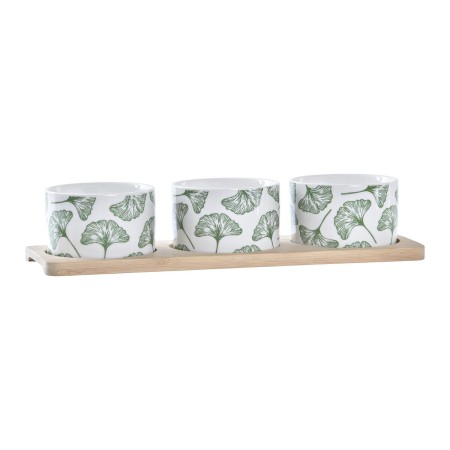 Set da Aperitivo DKD Home Decor Bambù Gres Fogli 3 Pezzi 4 Pezzi 28 x 9,7 x 1,5 cm