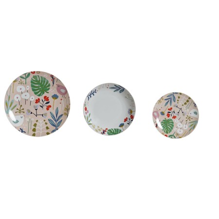 Set di Stoviglie DKD Home Decor Multicolore Porcellana Fiori Città 27 x 27 x 3 cm 18 Pezzi (18 pcs)