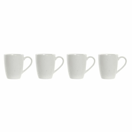 Set di 4 Tazze Mug DKD Home Decor Bianco Naturale Legno d'albero della gomma Gres 300 ml 19 x 13 x 31 cm