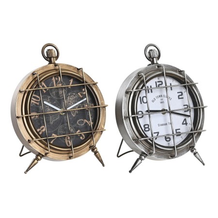 Orologio da Tavolo DKD Home Decor Mappamondo 22 x 17 x 29 cm Cristallo Argentato Nero Dorato Bianco Ferro (2 Unità)