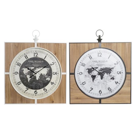 Orologio da Parete DKD Home Decor Nero Bianco Ferro Vintage 60 x 4,5 x 60 cm Legno MDF Mappamondo (2 Unità)