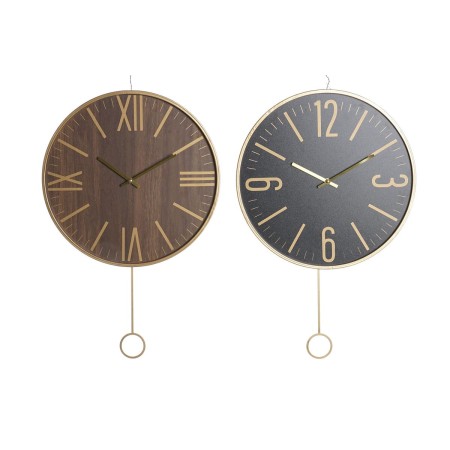 Orologio da Parete DKD Home Decor 40 x 4 x 40 cm Nero Marrone Ferro Pendolo Legno MDF (2 Unità)