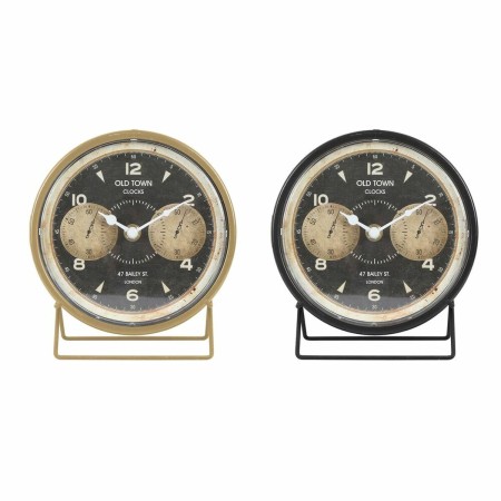 Orologio da Tavolo DKD Home Decor 12 x 5 x 14 cm Nero Dorato Ferro PVC Vintage (2 Unità)