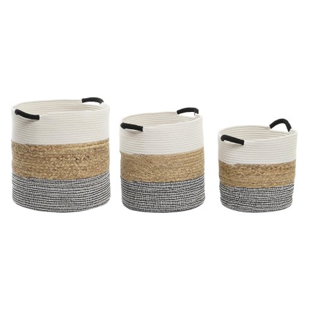 Set di Cestini DKD Home Decor Beige Nero Fibra naturale 40 x 40 x 40 cm