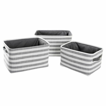 Set di Cestini DKD Home Decor Grigio Righe Cotone (42 x 32 x 25 cm) (3 Pezzi)