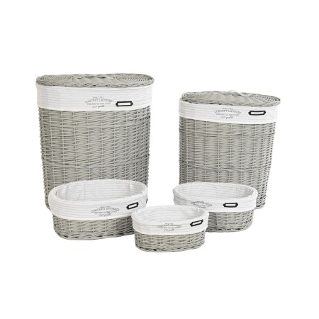 Set di Cesti DKD Home Decor Bianco Grigio vimini 51 x 37 x 56 cm 52 x 38 x 57 cm (5 Pezzi)