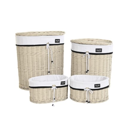 Set di Cesti DKD Home Decor Bianco Beige vimini 51 x 38 x 58 cm