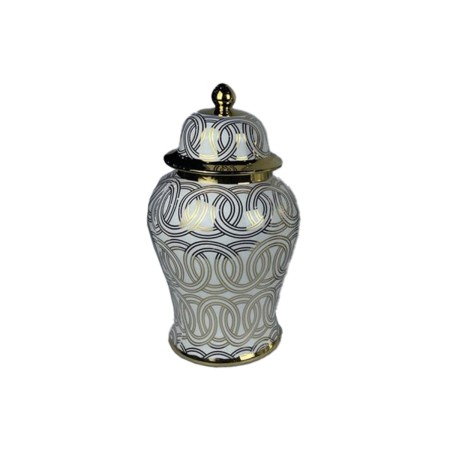 Vaso DKD Home Decor Porcellana Dorato Bianco Orientale (22 x 22 x 42 cm)