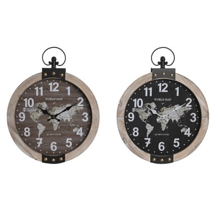 Orologio da Parete DKD Home Decor 40 x 6,5 x 46 cm Nero Marrone Ferro Vintage Legno MDF Mappamondo (2 Unità)