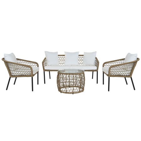 Set Tavolo con 3 Sedie DKD Home Decor Bianco 137 x 73,5 x 66,5 cm rattan sintetico Acciaio