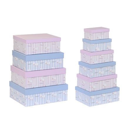 Set di Scatole per Sistemare Impilabili DKD Home Decor Azzurro Rosa Cartone (43,5 x 33,5 x 15,5 cm)