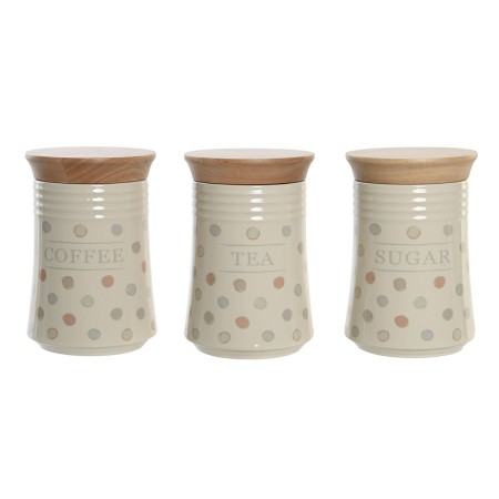 Barattolo DKD Home Decor Beige Bambù Gres A pois 10 x 10 x 16 cm (3 Unità)