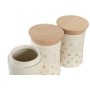 Barattolo DKD Home Decor Beige Bambù Gres A pois 10 x 10 x 16 cm (3 Unità)