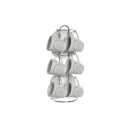 Set di Tazze e Piatti DKD Home Decor Bianco Metallo Gres 90 ml 8 x 6 x 6 cm 11 x 11 x 2 cm